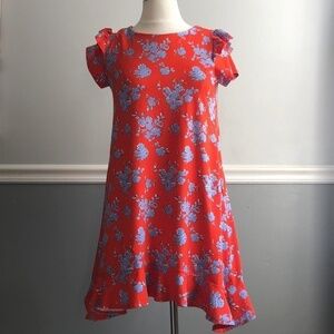 Copper Key Red and Blue Floral Ruffle Dress, Large